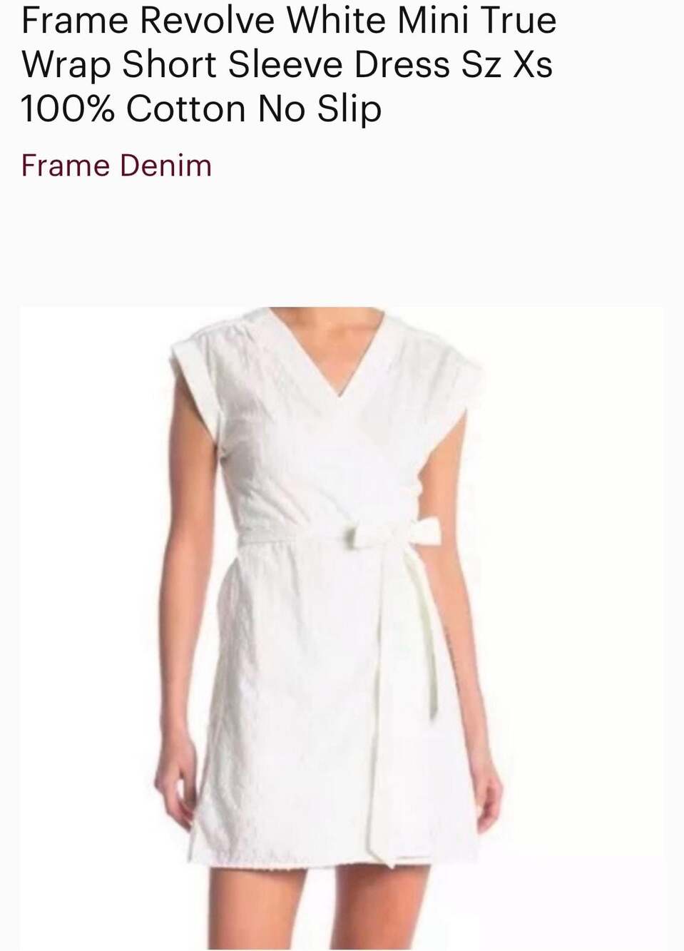 $300 MSRP| FRAME Blanc Textured Cotton Surplice Wrap Mini Dress